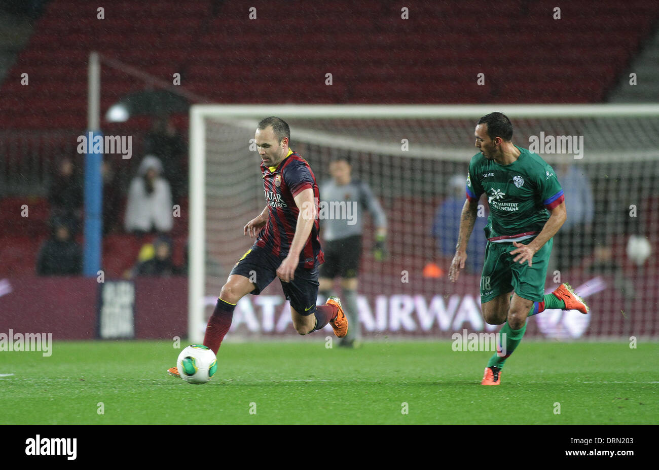 Barcelona, Spain. 29th Jan, 2014. Andres Iniesta in action during the Copa del Rey game between Barcelona and Levante from the Camp Nou Stadium. Credit:  Action Plus Sports/Alamy Live News Stock Photo