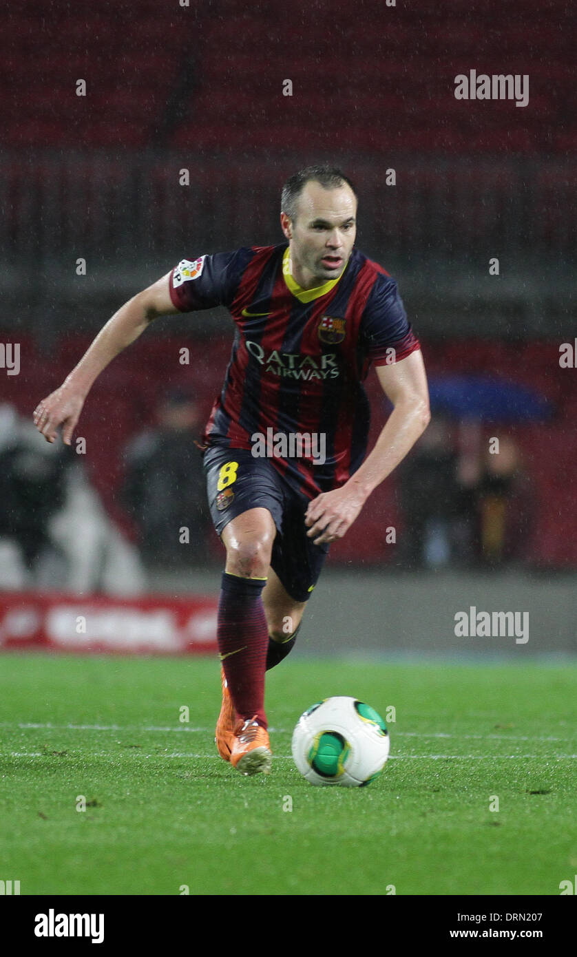 Barcelona, Spain. 29th Jan, 2014. Andres Iniesta in action during the Copa del Rey game between Barcelona and Levante from the Camp Nou Stadium. Credit:  Action Plus Sports/Alamy Live News Stock Photo