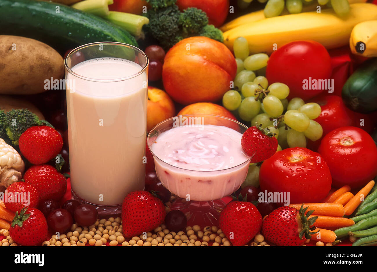 Fruits, Vegetables, Milk, and Yogurt Stock Photo Alamy