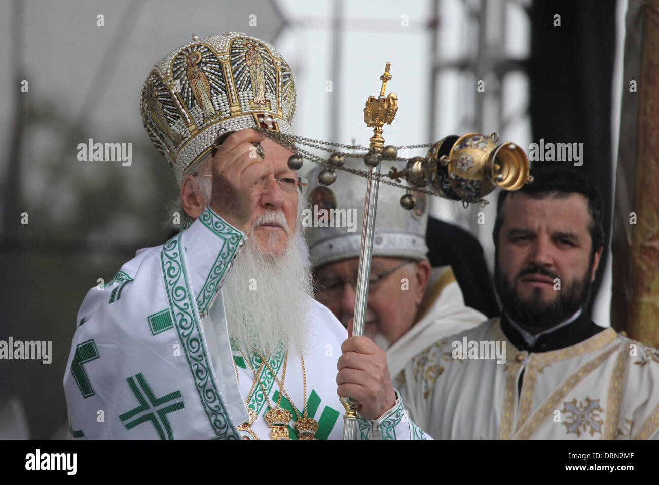 Patriarch Bartholomew I of Constantinople attends an orthodox service in honour of Saints Cyril and Methodius in Mikulcice. Stock Photo
