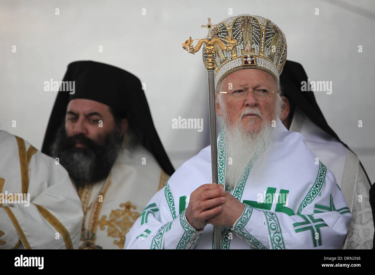 Patriarch Bartholomew I of Constantinople attends an orthodox service in honour of Saints Cyril and Methodius in Mikulcice. Stock Photo