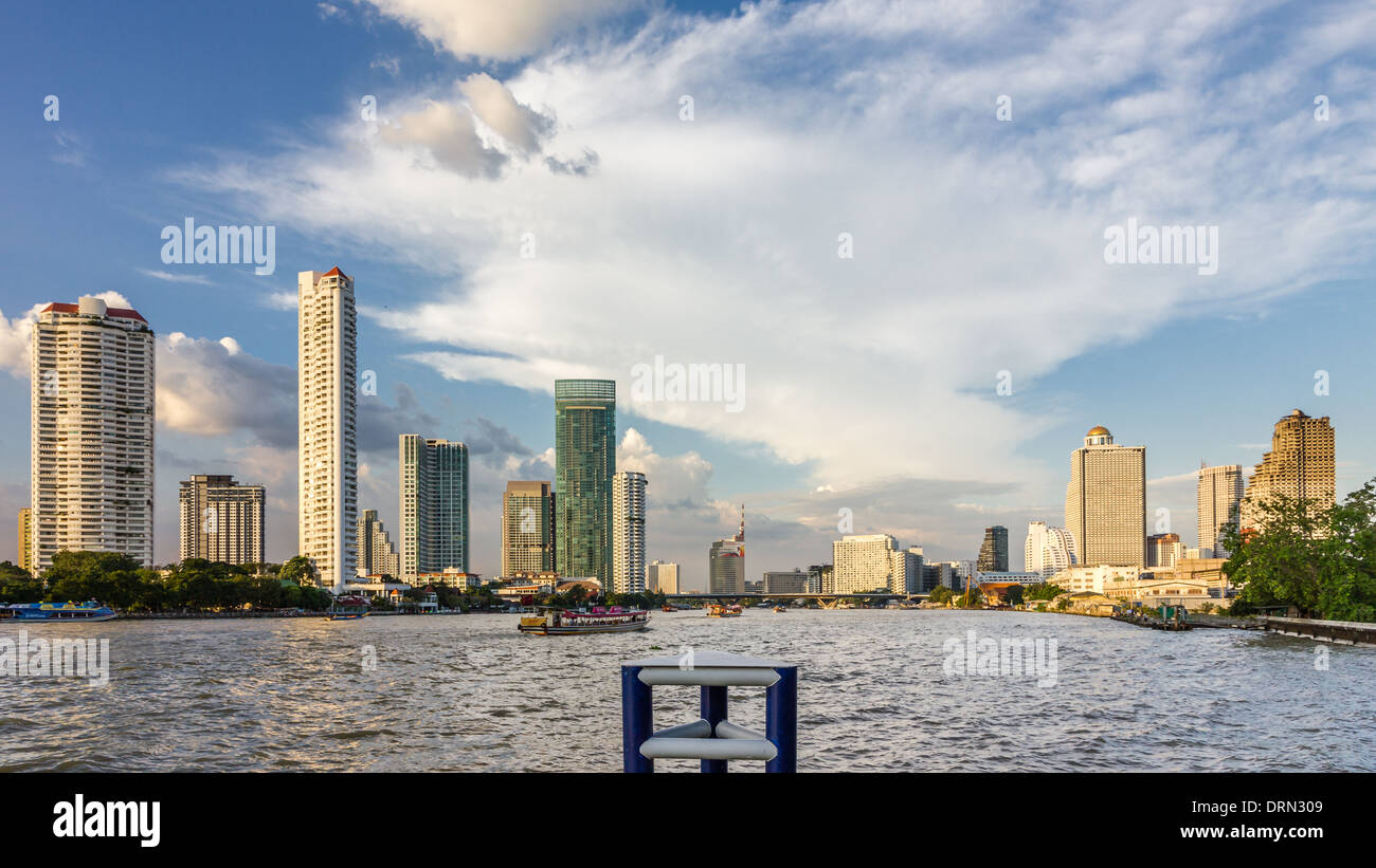 Skyline of Bangkok around the Chao Phraya River Stock Photo