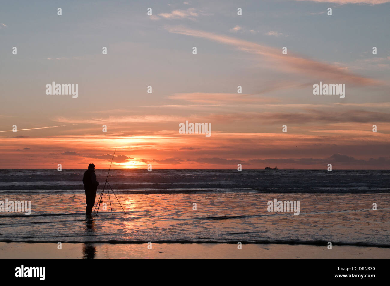 Winter flounder fishing on Llangennith Beach, Gower Stock Photo Alamy