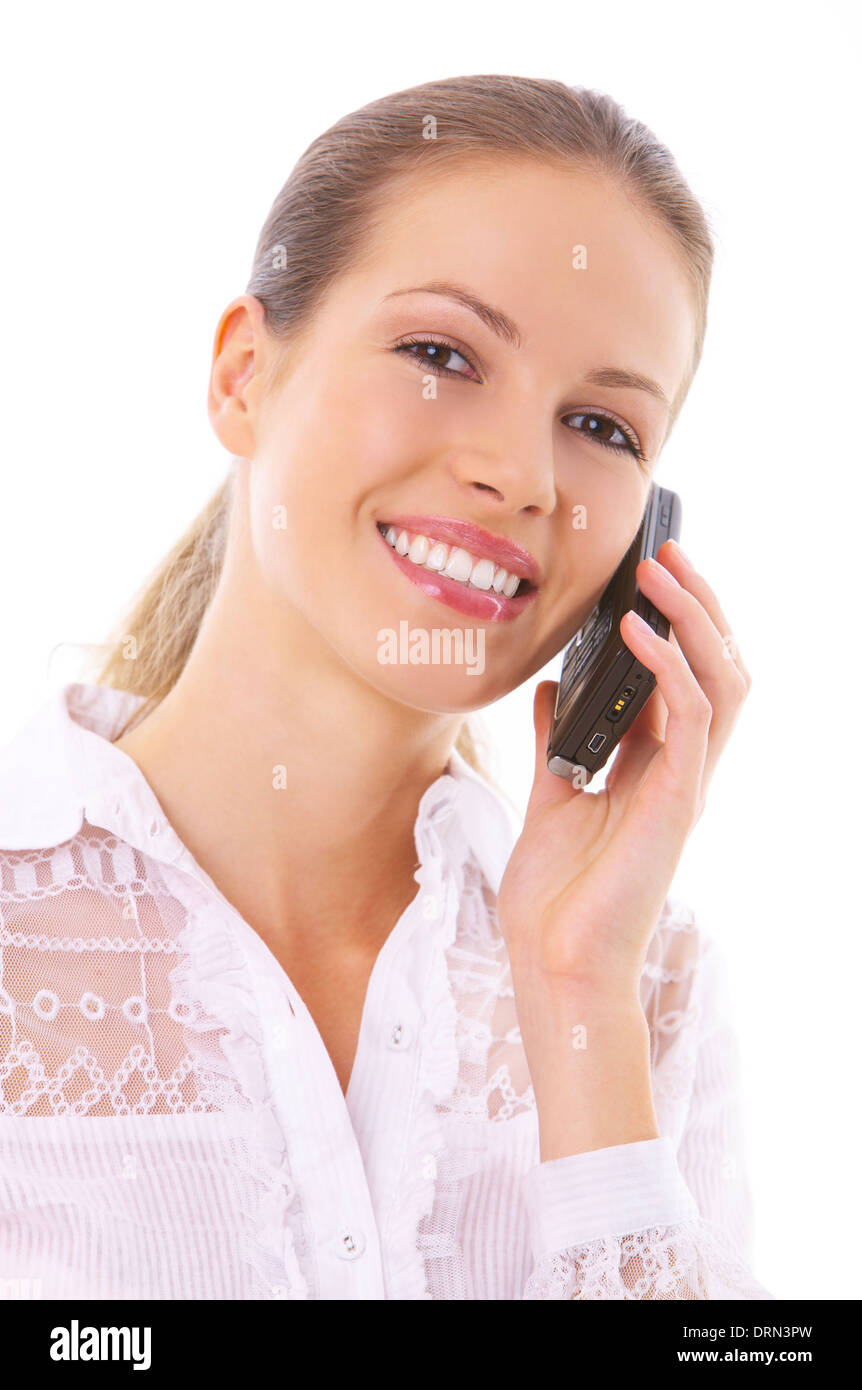 метод телефонной улыбки. разговор по телефону на белом фоне. важный звонок. елефорк. говорящий телефон женской.