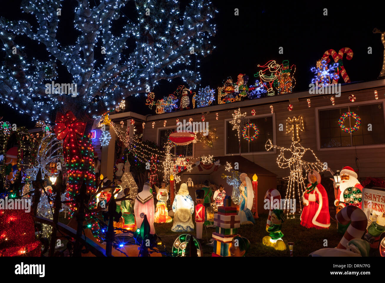 Christmas decorations at a residence, Marin County, California, USA. Stock Photo