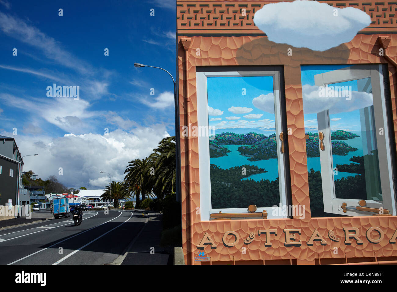 'Aotearoa' mural by Chris Finlayson, Wakefield Quay, Nelson, South Island, New Zealand Stock Photo