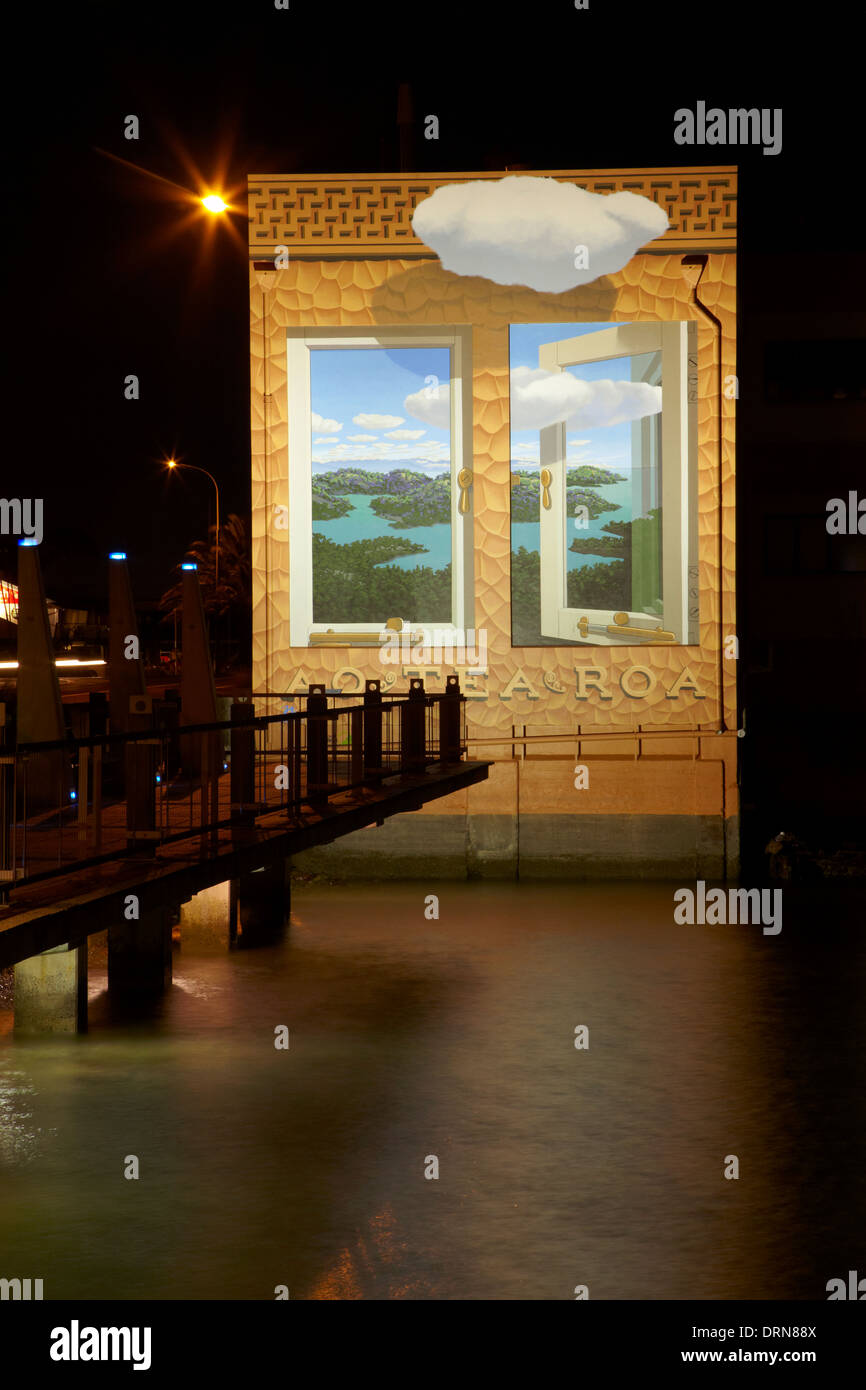'Aotearoa' mural by Chris Finlayson, Wakefield Quay, Nelson, South Island, New Zealand Stock Photo