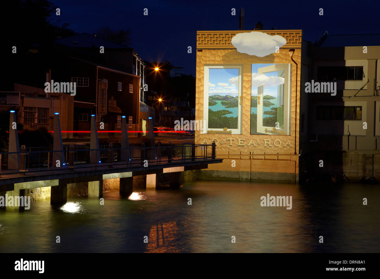 'Aotearoa' mural by Chris Finlayson, Wakefield Quay, Nelson, South Island, New Zealand Stock Photo