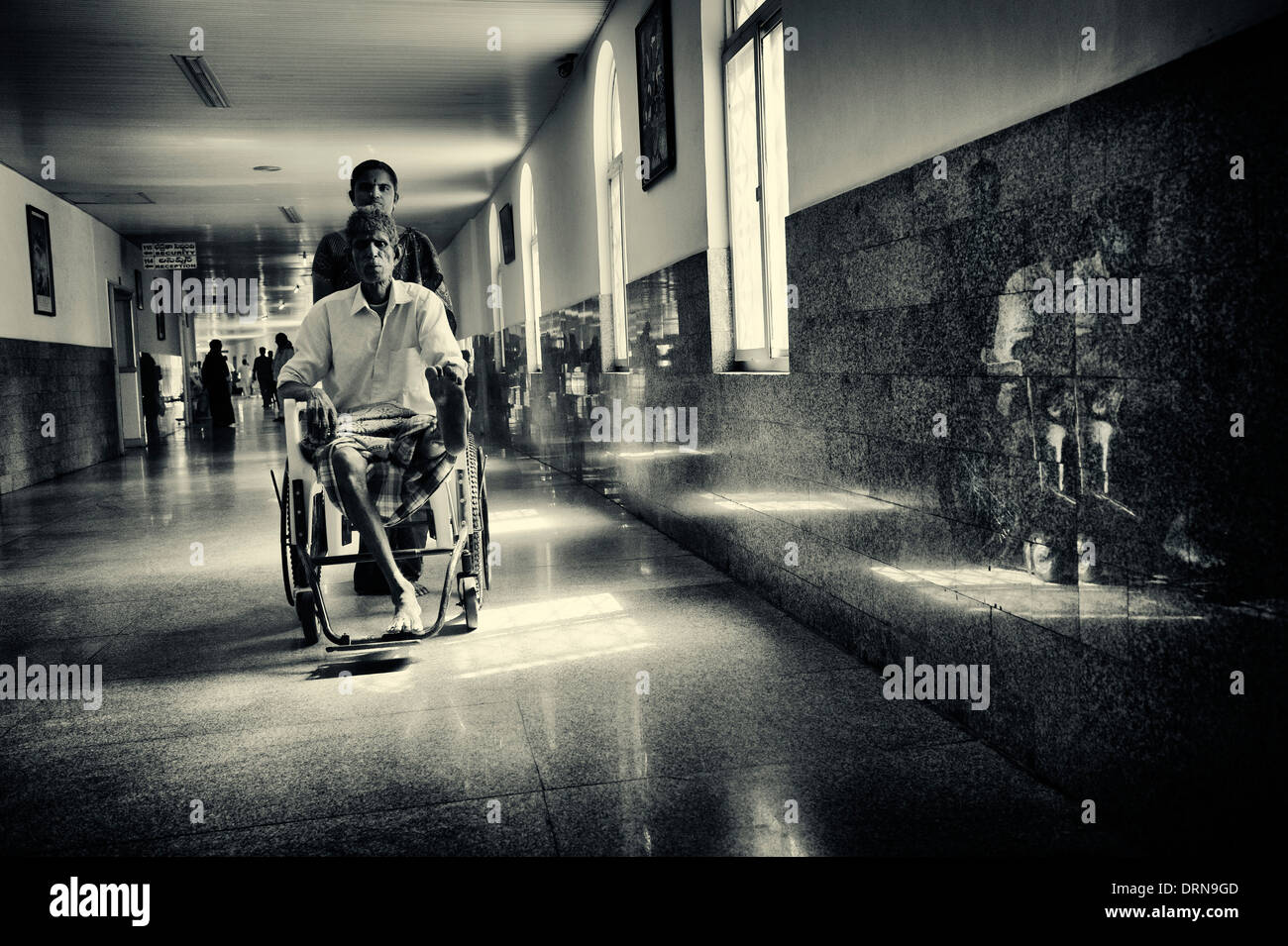 Indian male patient in a wheelchair in the Super Speciality hospital
