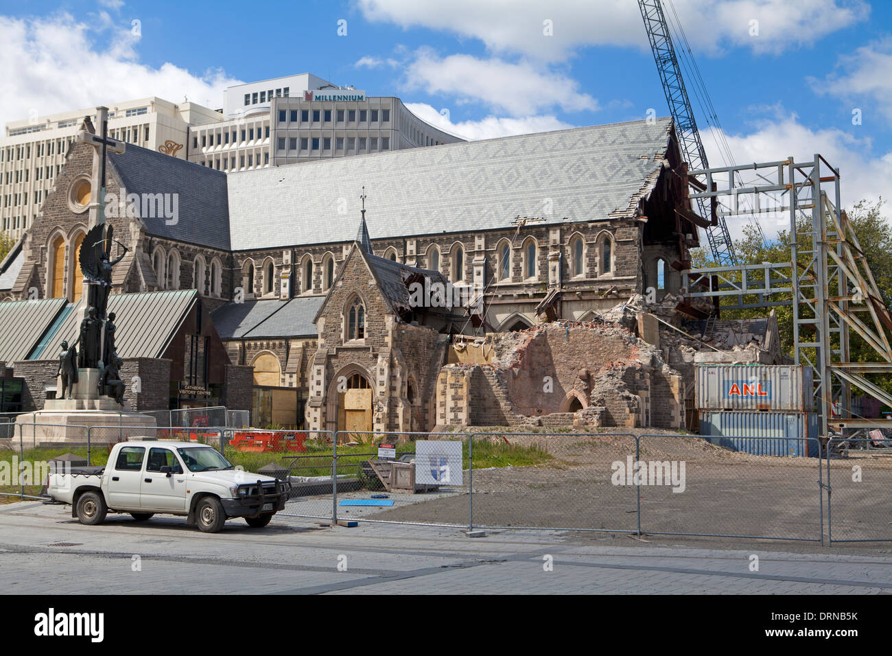 The earthquake-damaged cathedral in Christchurch Stock Photo