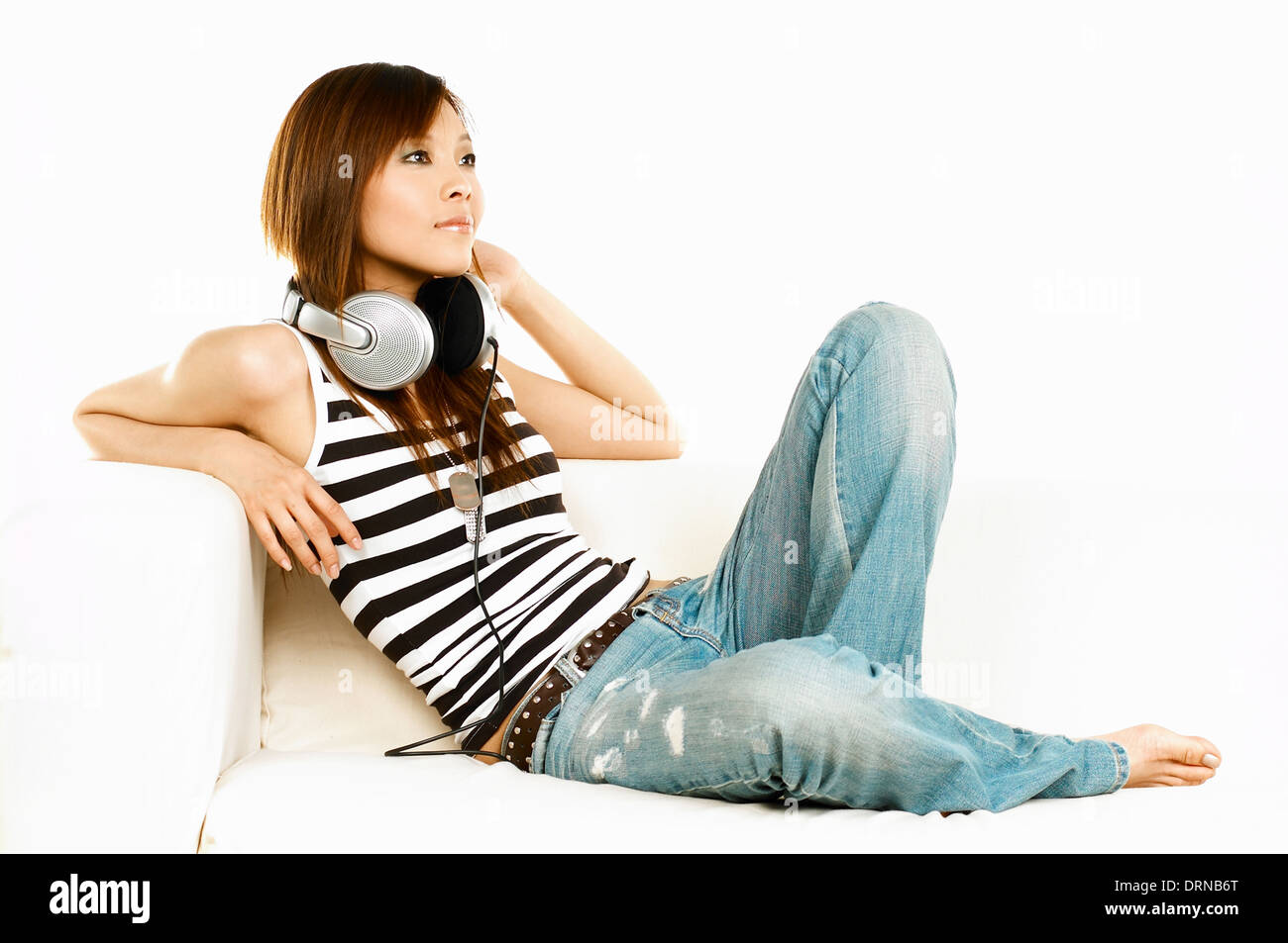 Listening to the music Stock Photo