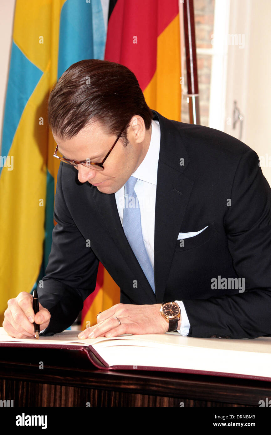 Prince Daniel of Sweden during the registration in Dusseldorf's golden book, 29th January 2014. Stock Photo