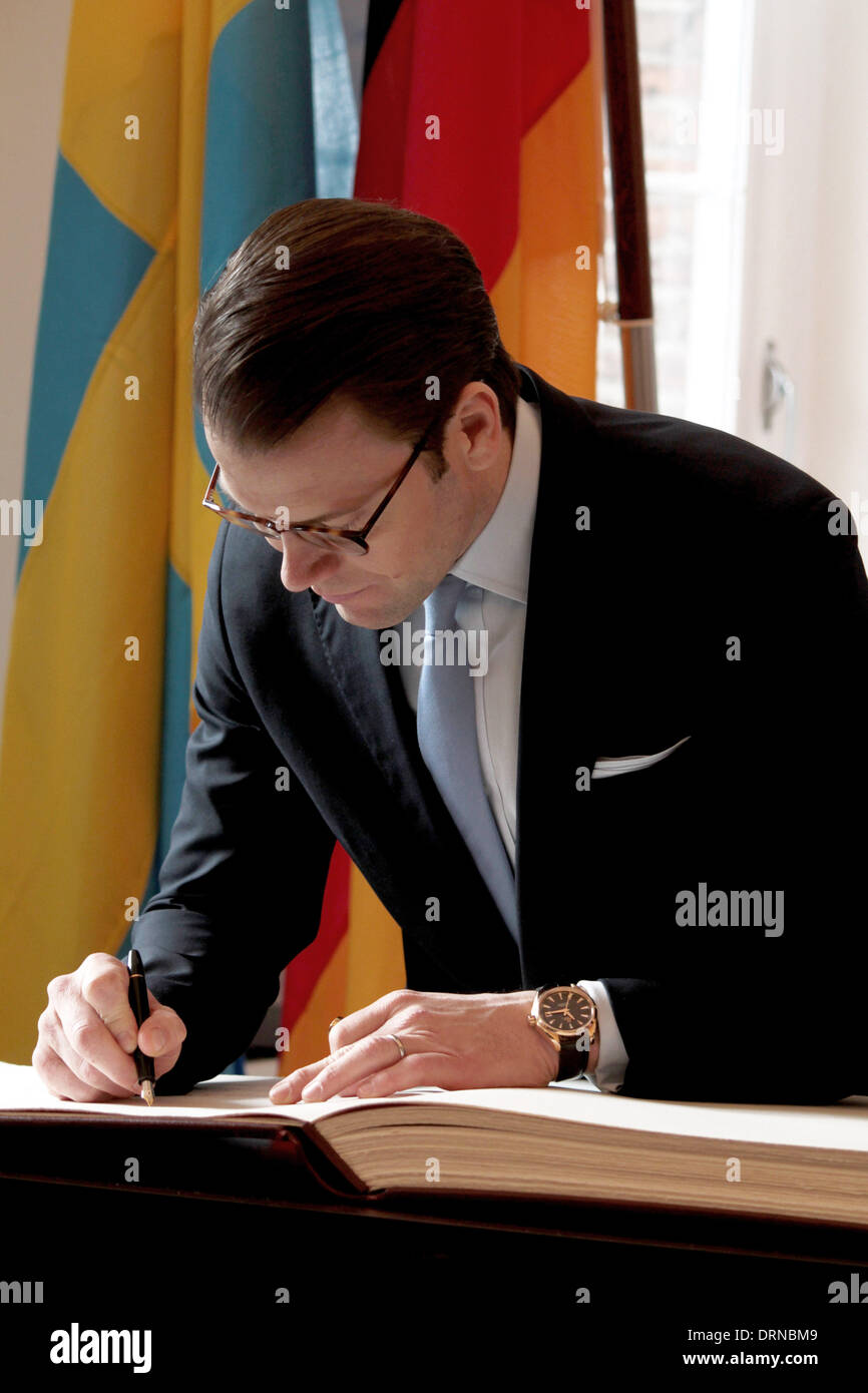 Prince Daniel of Sweden during the registration in Dusseldorf's golden book, 29th January 2014. Stock Photo