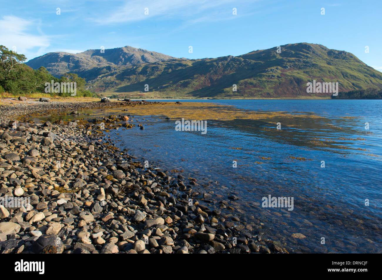 a landscape of inverie bay on loch nevis knoydart on the west coast of scotland with a good foreground an a good sky Stock Photo
