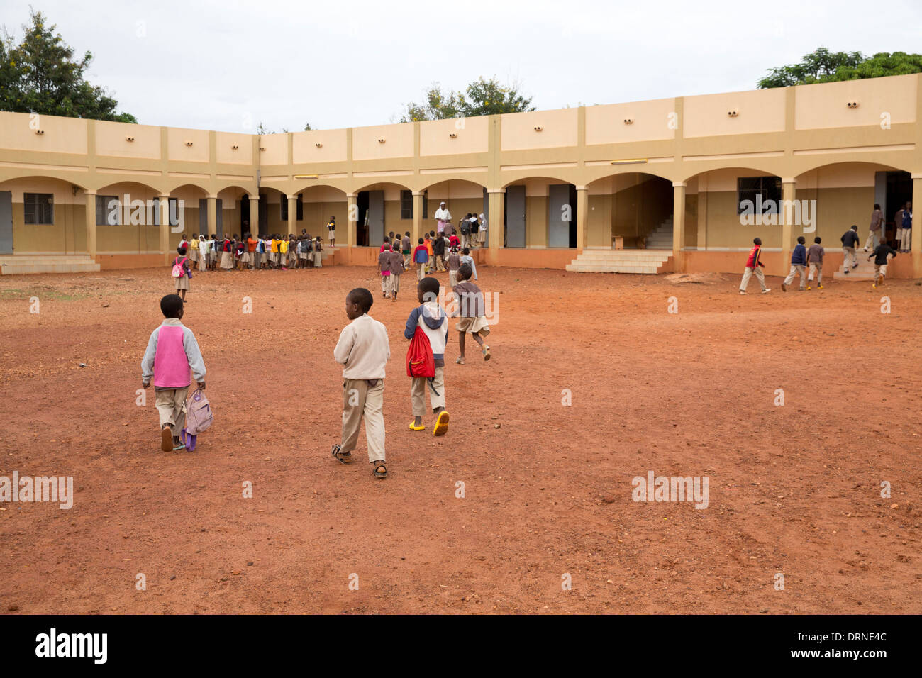 children outside church supported school in Bobo Dioulasso, Burkina Faso, Africa Stock Photo