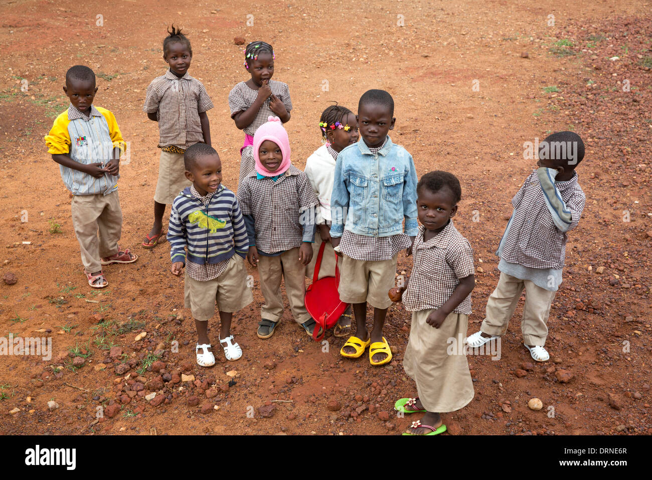 children outside church supported school in Bobo Dioulasso, Burkina Faso, Africa Stock Photo