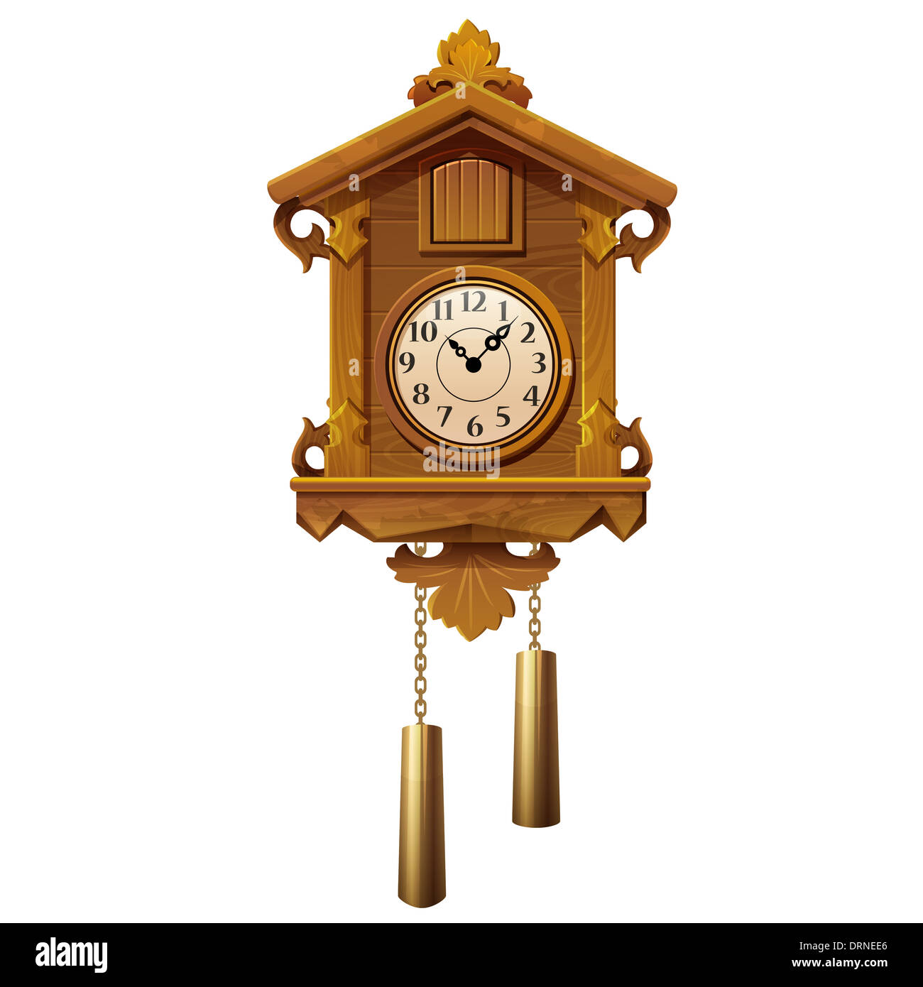 vector illustration of vintage wooden cuckoo clock on a white