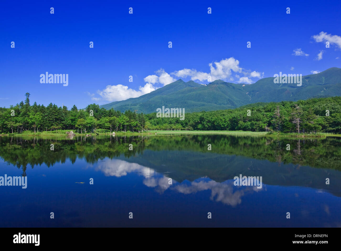 Two Lake and Shiretoko mountain range in Shiretoko National Park Stock Photo