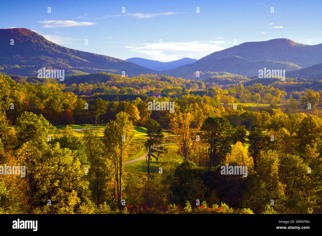 A fall view of the tree covered landscape around Young Harris, Georgia, USA Stock Photo
