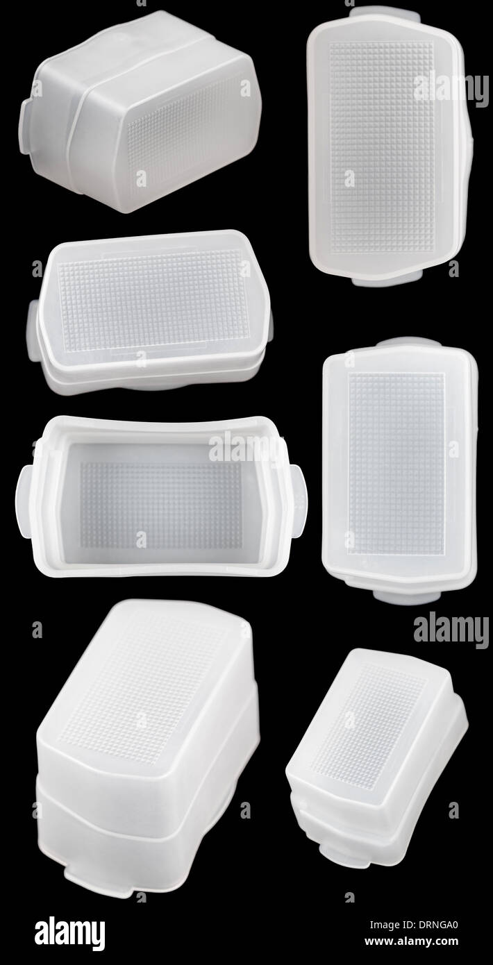 White camera external flash diffuser isolated to black background Stock