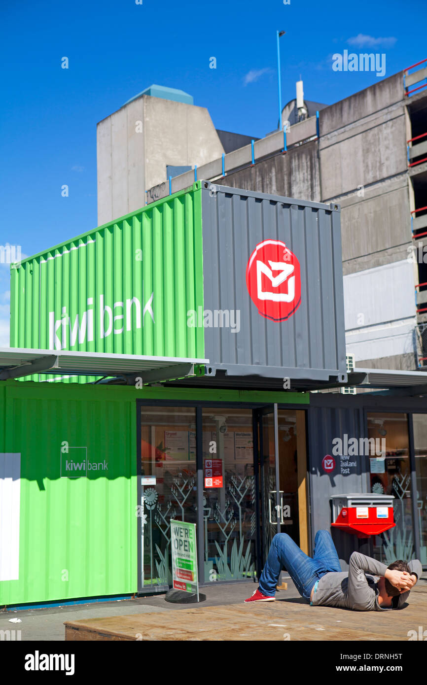 Post office in a shipping container in earthquake-damaged Christchurch Stock Photo