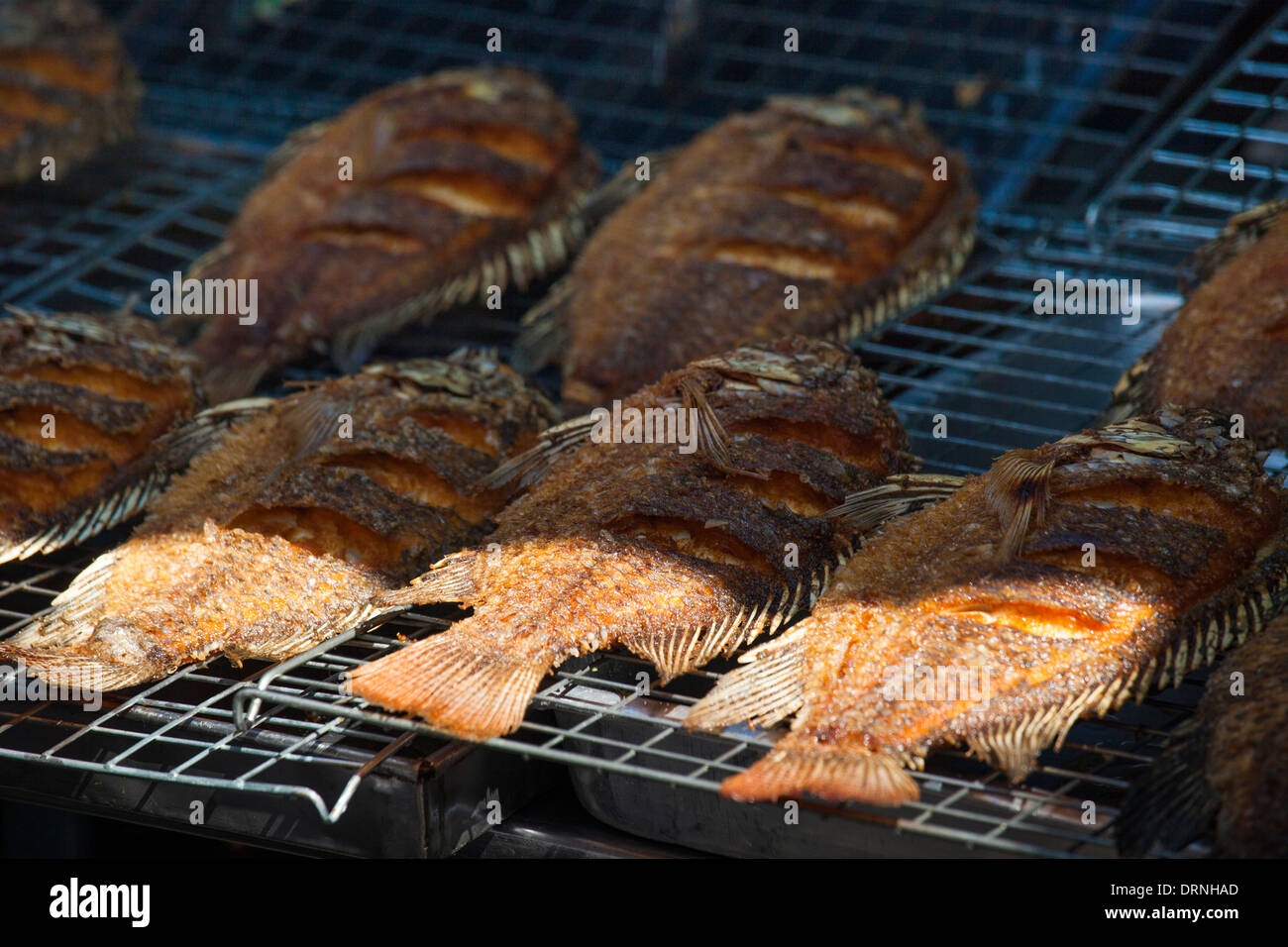 Grilled fish at a street stall in Bangkok, Thailand Stock Photo