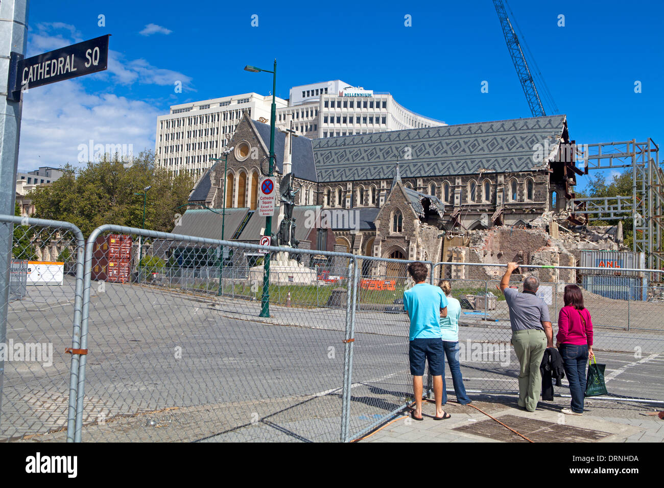 The earthquake-damaged cathedral in Christchurch Stock Photo