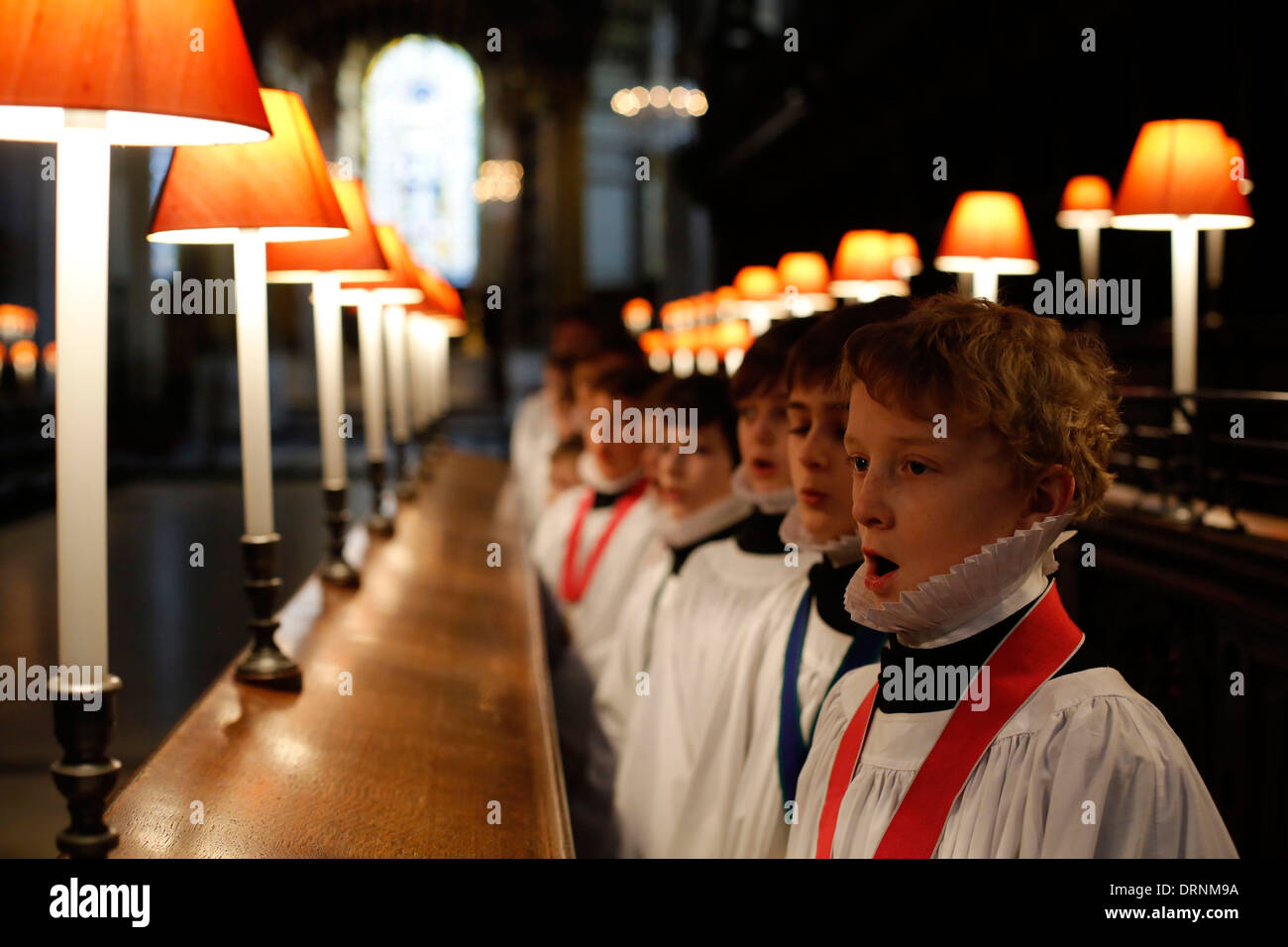 Choristers from St Paul's Cathedral School sing Christmas carols Stock