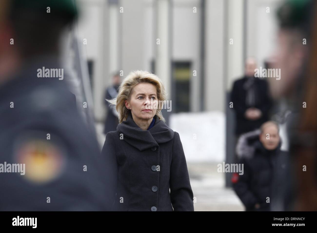 Berlin, Germany. 30th Jan, 2014. Ursula von der Leyen (CDU), Minister of Defence, receives the Israeli Secretary of Defense, Mosche ''Bogie'' Jaalon, with with military honors and give a joint press Statements, in Berlin, Germany, on January 30, 2014. / Pictures: Ursula von der Leyen (CDU), Minister of Defence. © Reynaldo Paganelli/NurPhoto/ZUMAPRESS.com/Alamy Live News Stock Photo