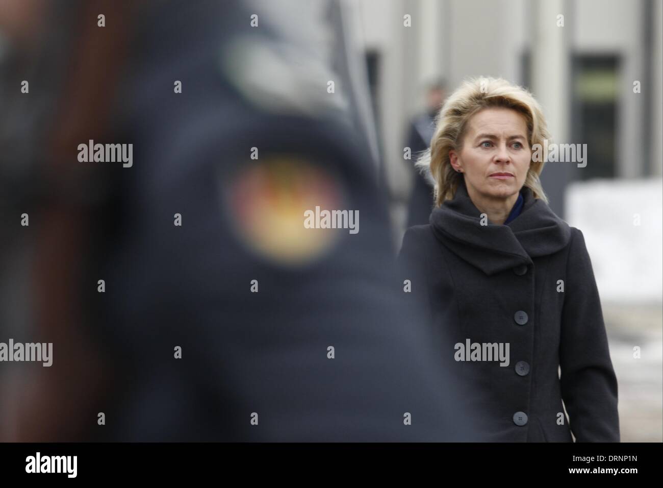Berlin, Germany. 30th Jan, 2014. Ursula von der Leyen (CDU), Minister of Defence, receives the Israeli Secretary of Defense, Mosche ''Bogie'' Jaalon, with with military honors and give a joint press Statements, in Berlin, Germany, on January 30, 2014. / Pictures: Ursula von der Leyen (CDU), Minister of Defence. © Reynaldo Paganelli/NurPhoto/ZUMAPRESS.com/Alamy Live News Stock Photo