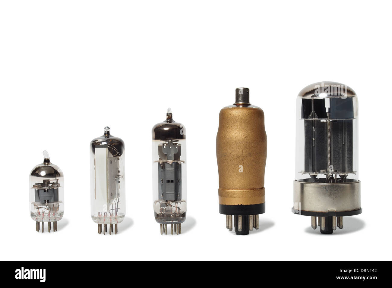 Set of old vacuum tubes on white background. Stock Photo