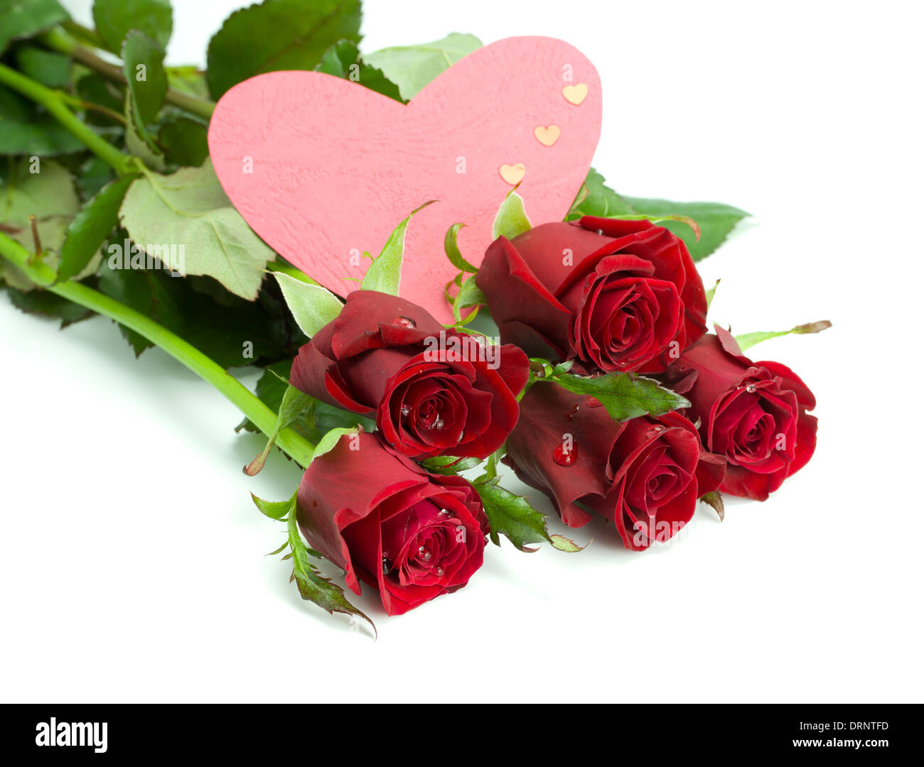 Bouquet of roses and card heart on the white isolated background Stock ...