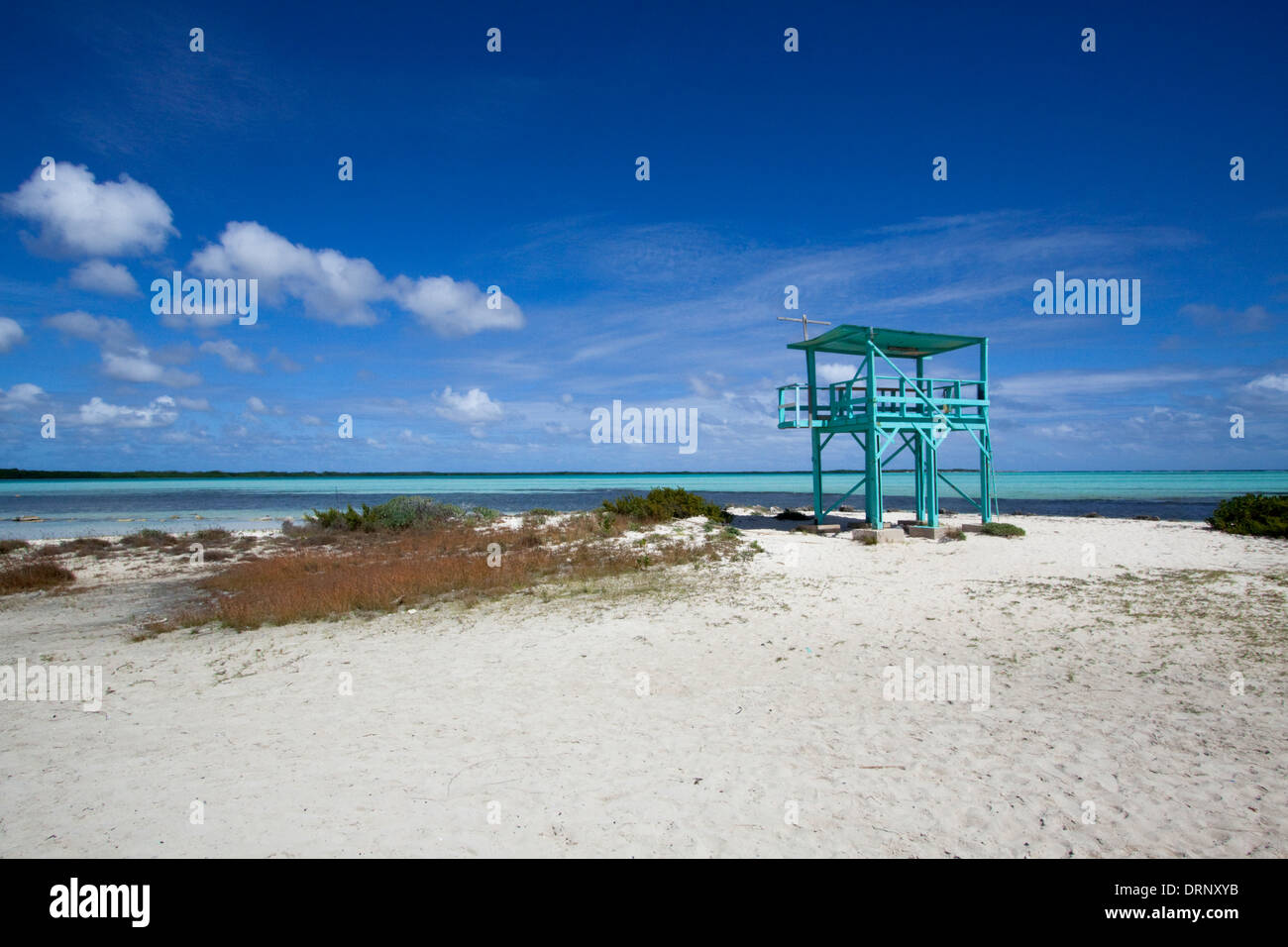 Look out tower at Lac Bay, Bonaire. Windsurfing is very popular here. Stock Photo