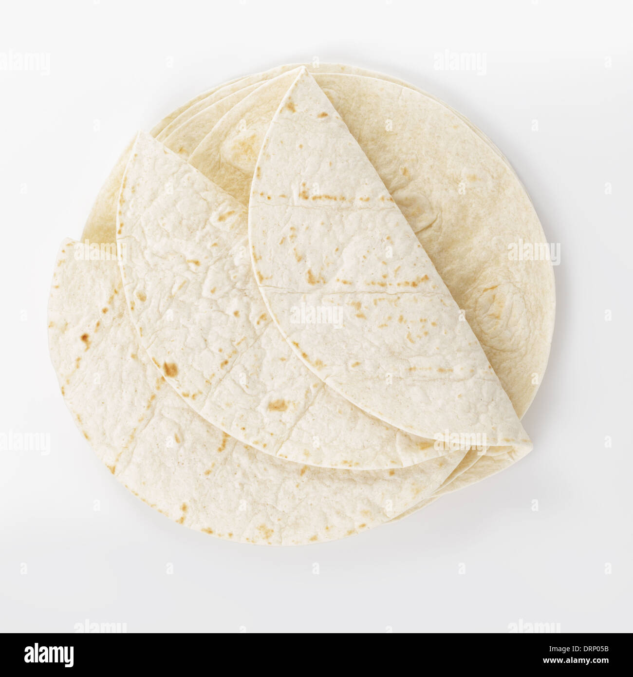 Tortilla Round Shell wheat round tortillas, from above on white background Stock Photo - Alamy