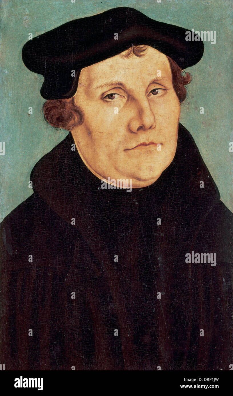 Martin Luther (1483-1546). German monk, icon of the Protestant Reformation. Portrait by Lucas Cranach the Elder (1472-1553). Stock Photo