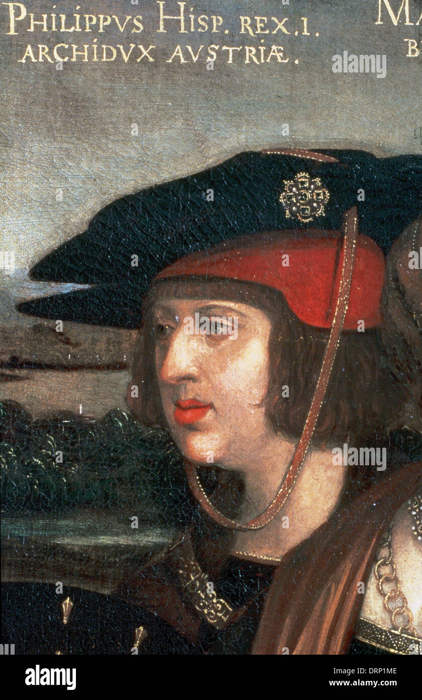 Philip I of Castile (1478-1506), known as Philip the Handsome. Detail from 'Emperor Maximilian I with His Family' by Strigel. Stock Photo