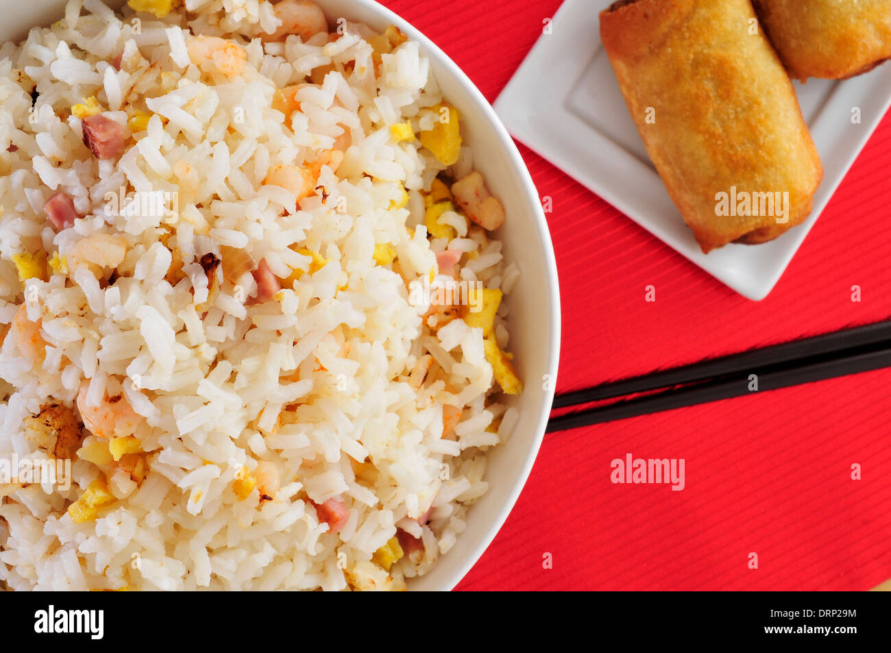 closeup of a bowl with appetizing chinese fried rice and some ...