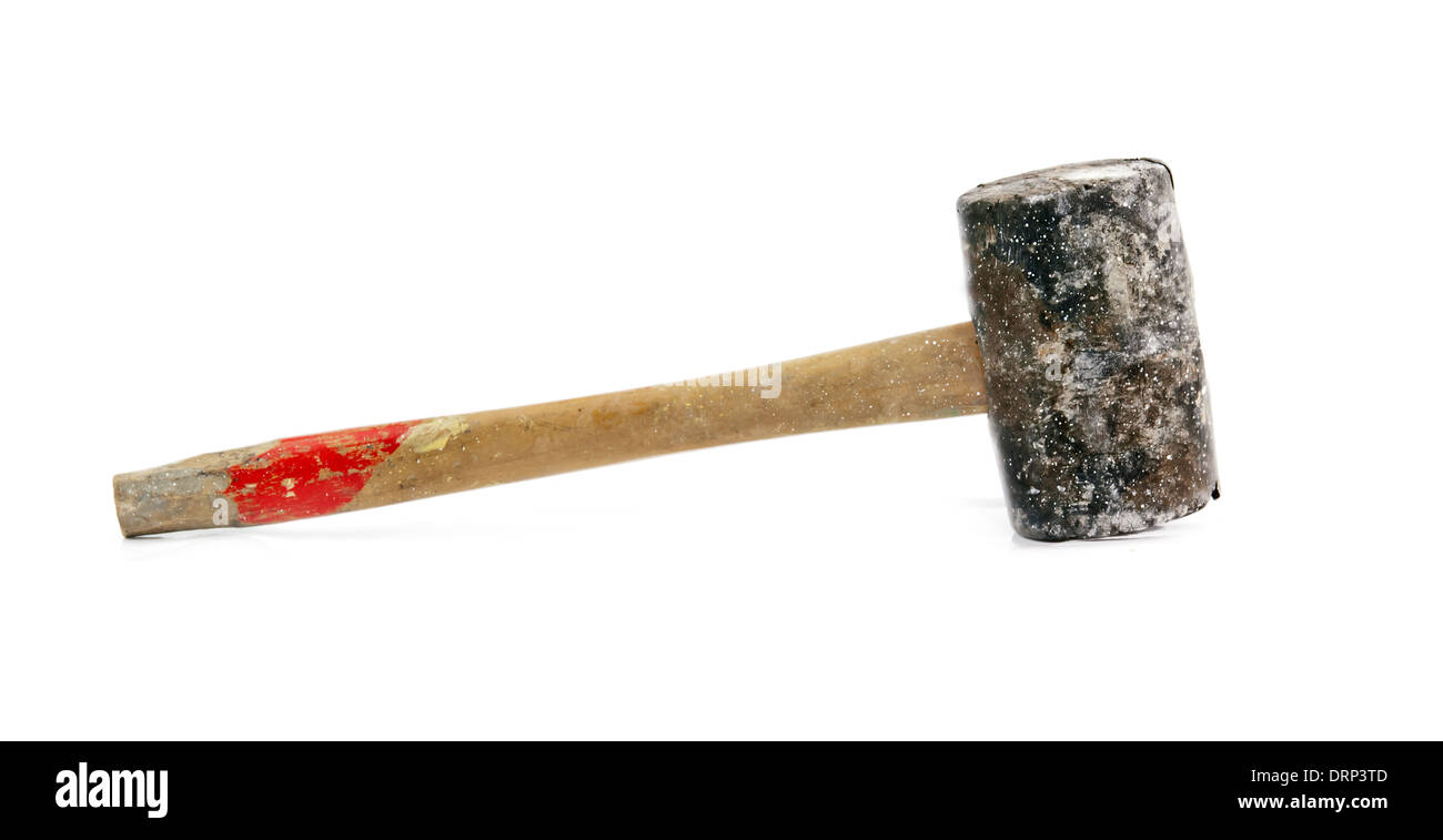 old rubber hammer on white background Stock Photo