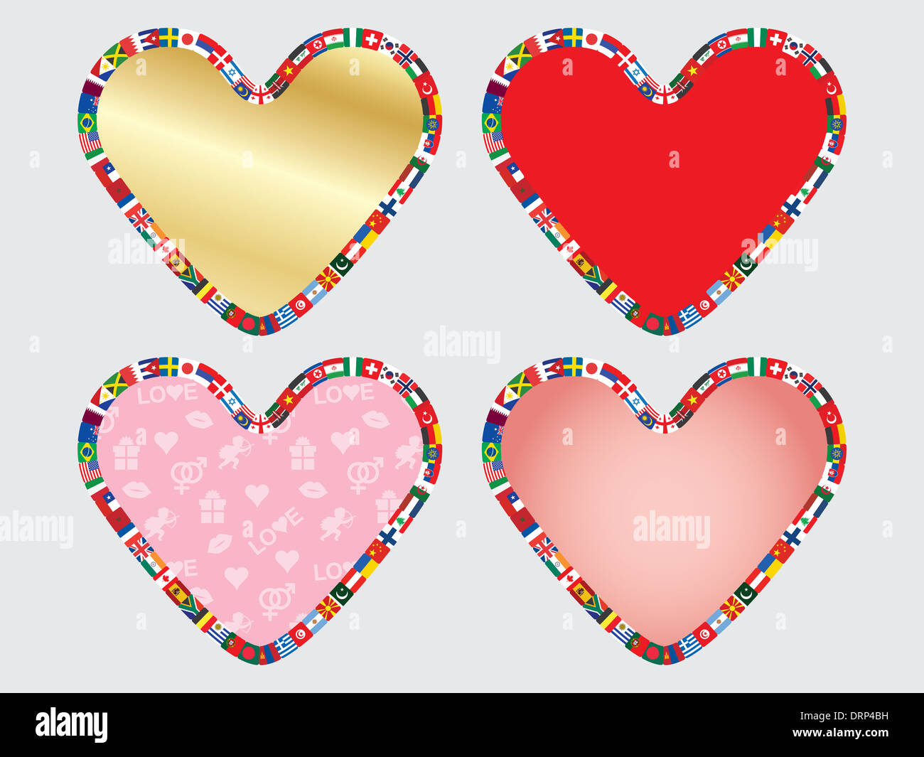 set of valentines with border made of flags icons Stock Photo