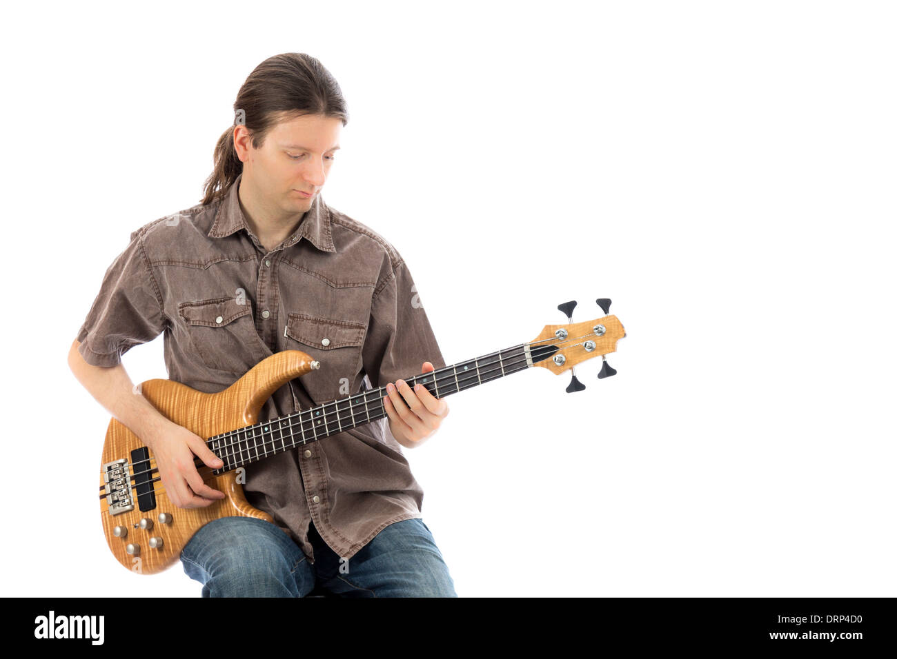 Bass guitarist with his bass guitar (Series with the same model