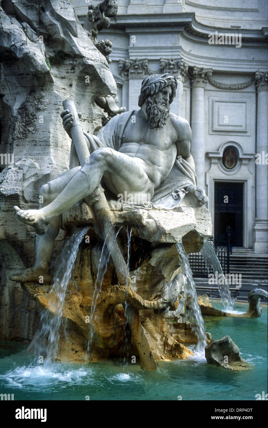 piazza navona italy fountain statue of four winds detail Stock Photo