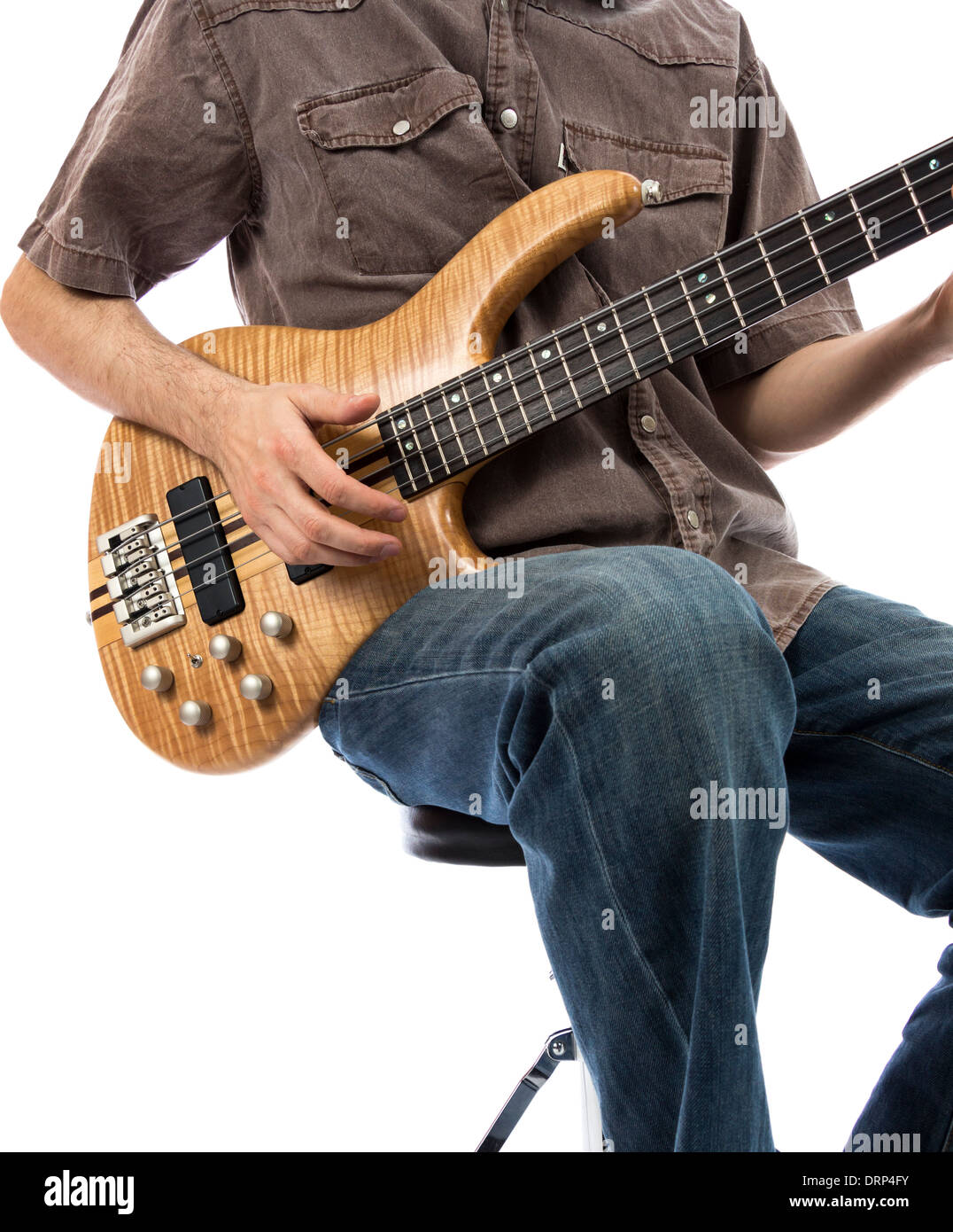 Bass guitarist playing his bass guitar (Series with the same model