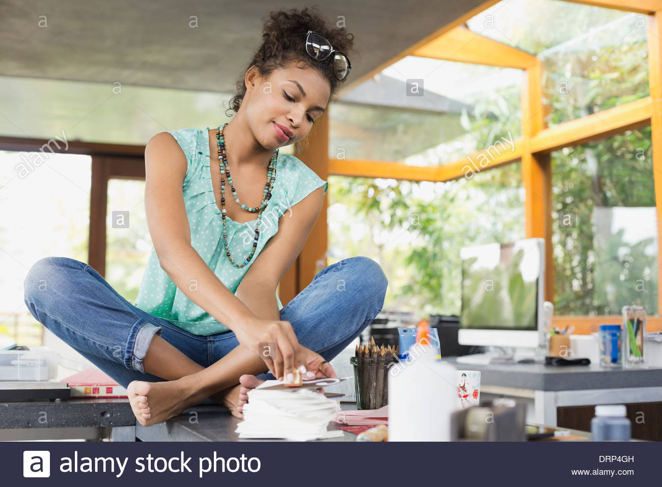 Stationary designer working from home office Stock Photo