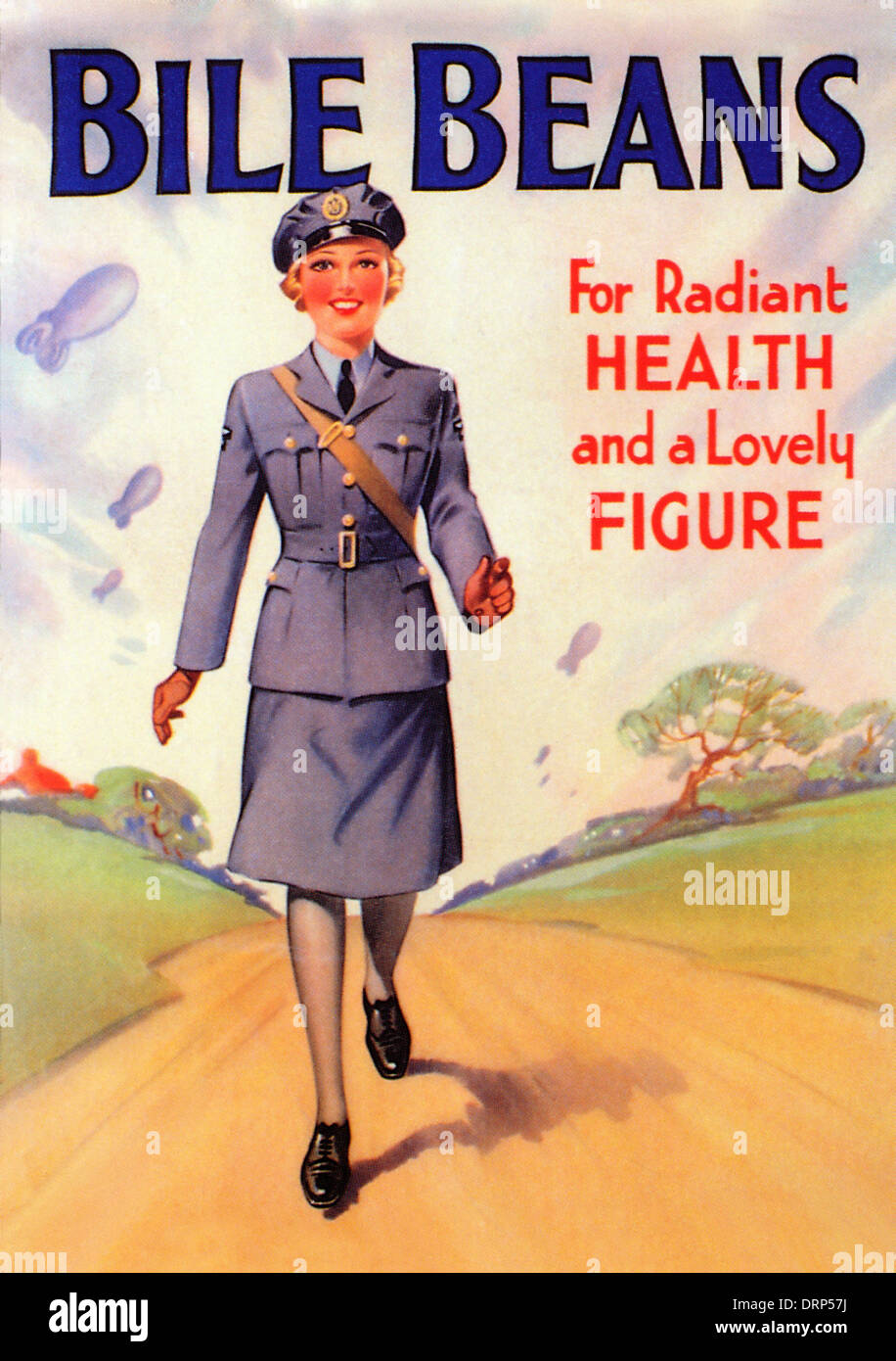 Bile Beans for health WWII WW2 World War 2 Women's Auxiliary Air Force woman in uniform poster postcard UK Great Britain United Kingdom KATHY DEWITT Stock Photo