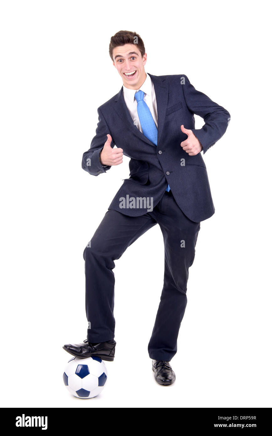 Businessman with soccer ball isolated in white Stock Photo - Alamy