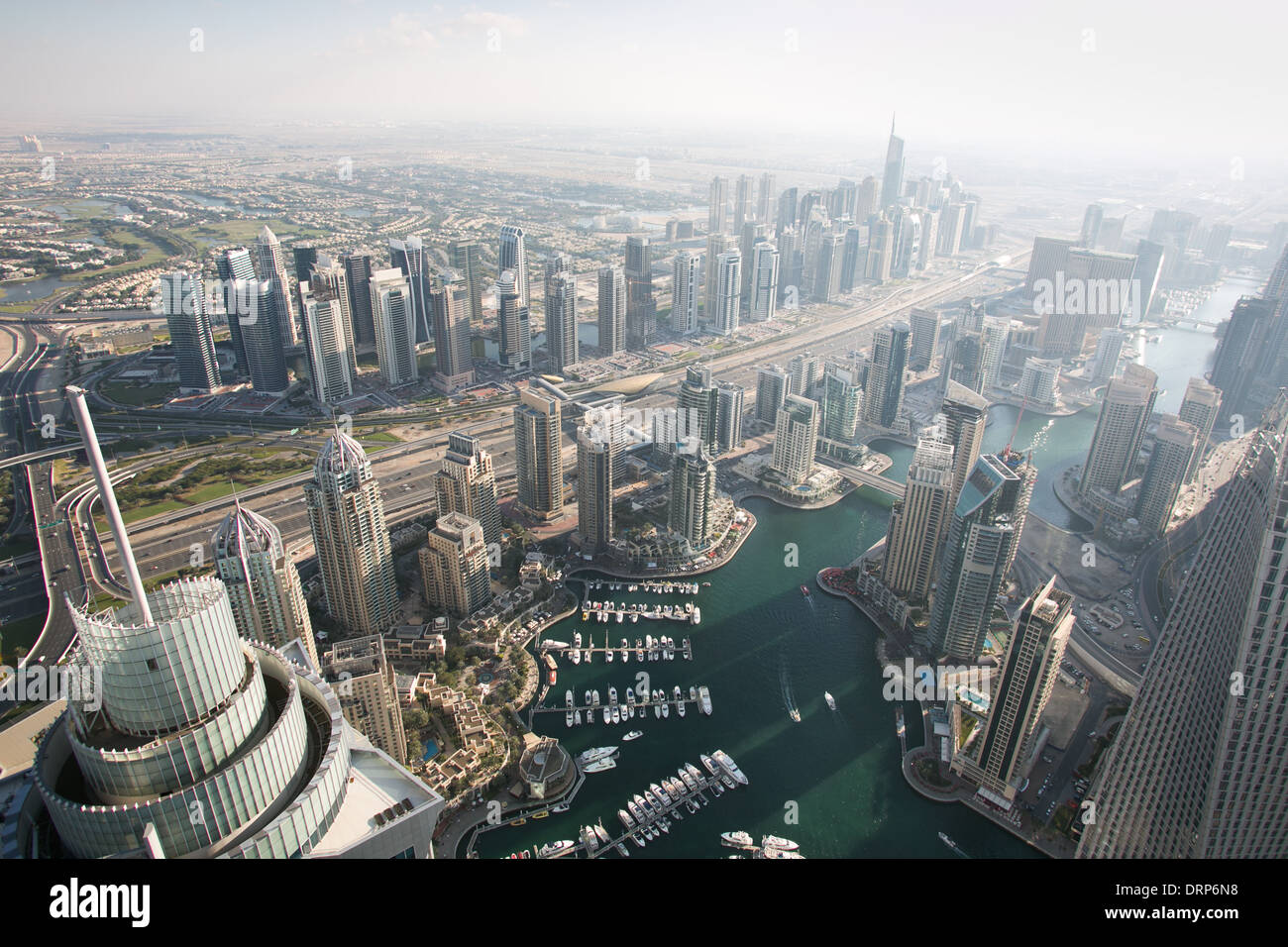 Aerial photo of Dubai in UAE. View from Princess tower towards the Dubai Marina. Stock Photo