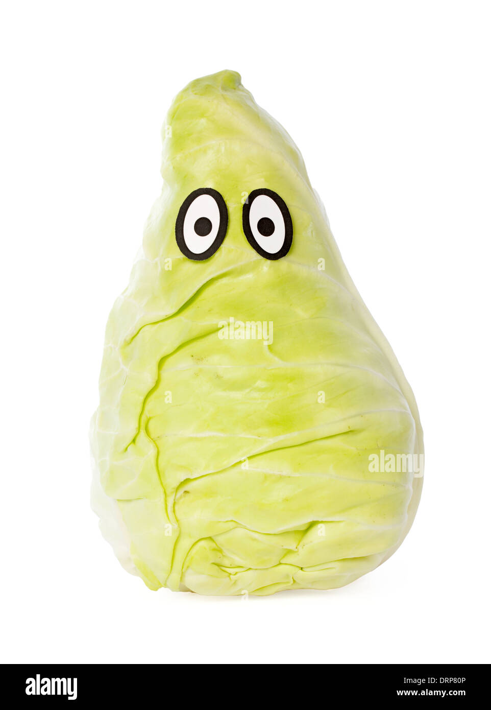 Pointed cabbage head with eyes against white background Stock Photo