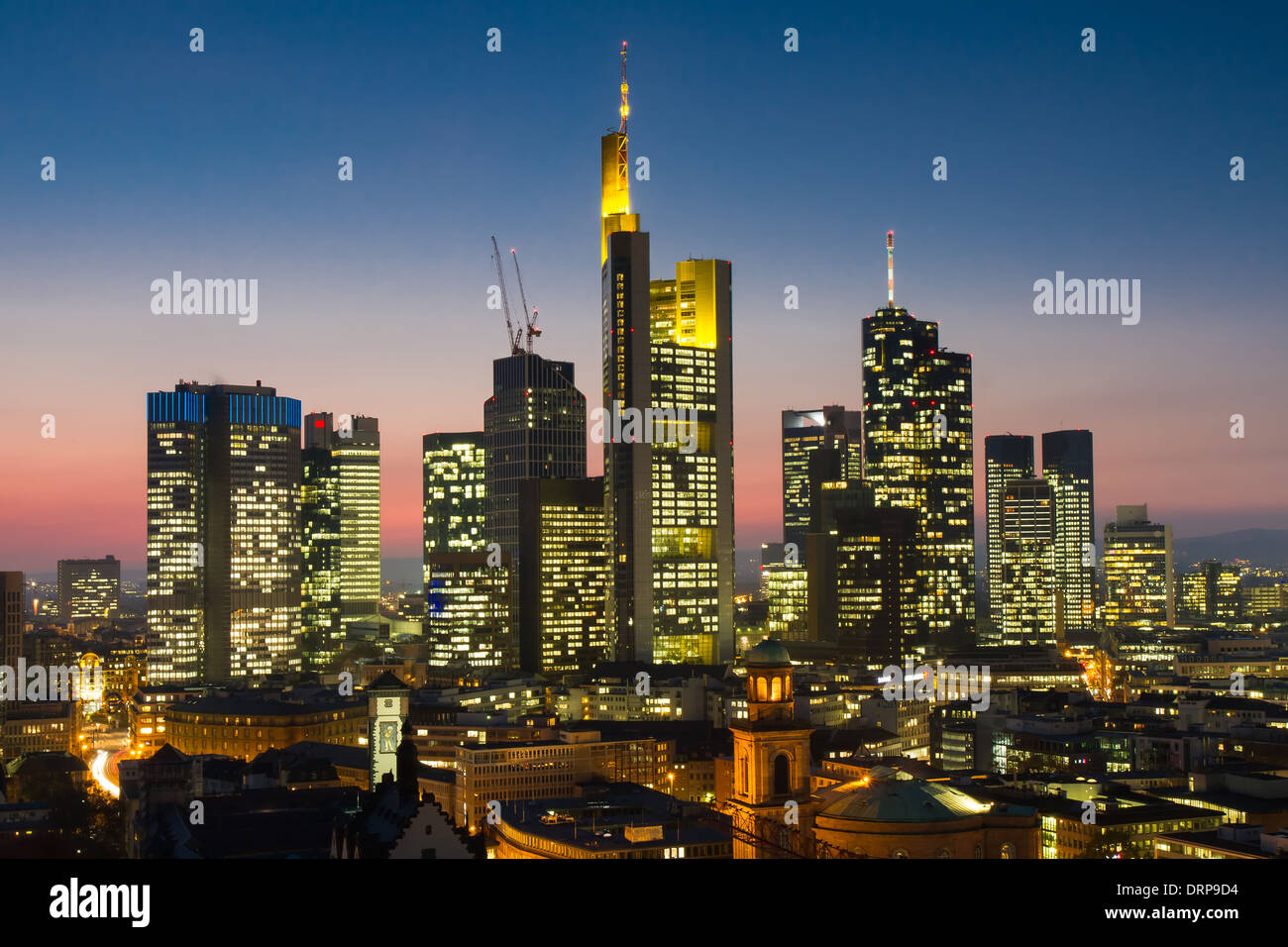 Cityscape of Frankfurt at twilight, Hessen, Germany Stock Photo - Alamy