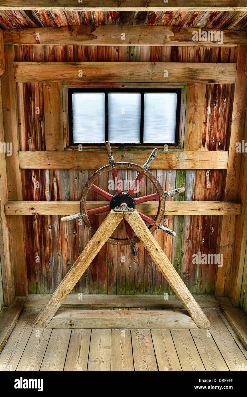 Wheelhouse of the William M tugboat, Algonquin Logging Museum, Algonquin Provincial Park, Ontario, Canada Stock Photo