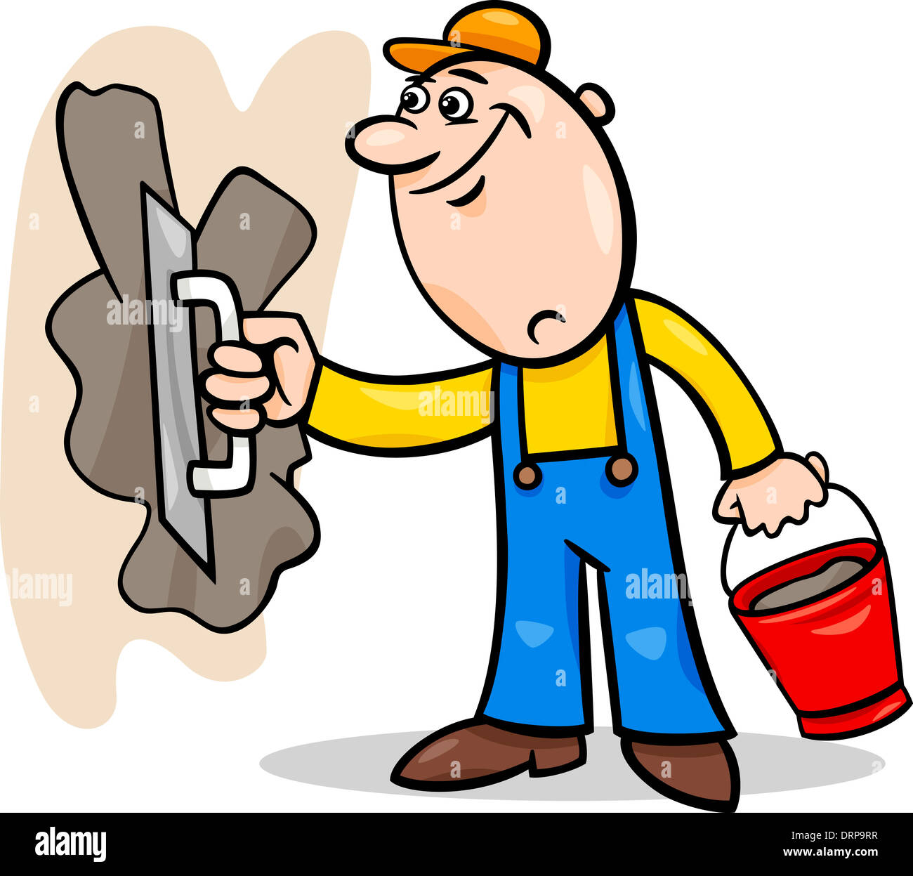Cartoon Illustration of Worker or Mason with Trowel and Plaster or